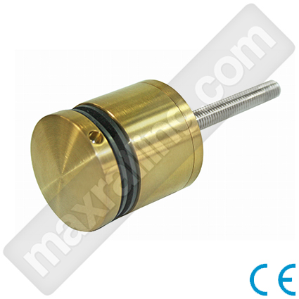 Регулируем държач Ø50 на стъкло от 8мм. до 20мм. Отстояние от стената от 35мм. до 55мм. Неръждаема стомана AISI 304. Златен сатениран.